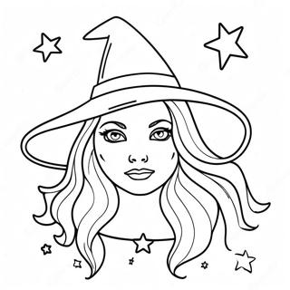 Heks Med En Spids Hat Og Stjerner Farvelaegningsside 72649 16361