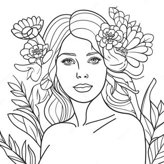 Smuk Kvinde Med Blomster Farvelaegningsside 74548 17837