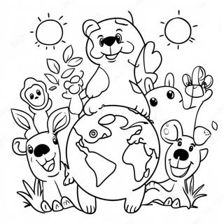 Glade Dyr Fejrer Jordens Dag Farvelaegningsside 76296 19200