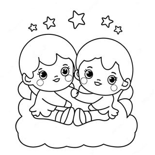 Lille Tvillingestjerner Med Magiske Stjerner Farvelaegningsside 79283-21504