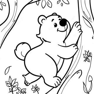 Eventyrlig Brun Bjorn Klatrende I Et Trae Farvelaegningsside 79953-22012