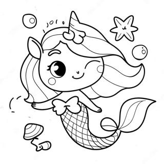 Sod Havfrue Enhjorning Med Muslingeskaller Farvelaegningsside 81544-23243