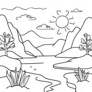 Farverig Akvarel Solnedgang Landskab Farvelaegningsside 90066-30163