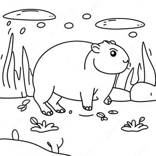 Glad Capybara Svommer Farvelaegningsside 90326-30361