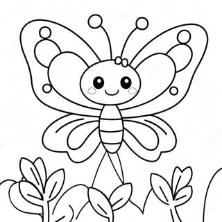 Sod Blomst Sommerfugl Med Smilende Ansigt Farvelaegningsside 91228-31135