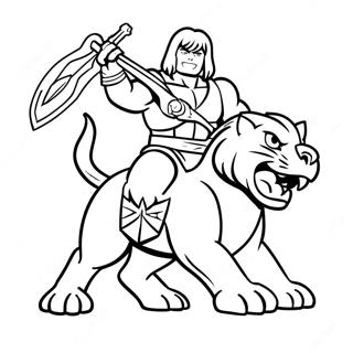 He Man Ridende Pa Battle Cat Farvelaegningsside 91943-31697