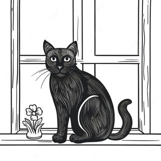 Majestaetisk Sort Kat Der Sidder Pa En Vindueskarm Farvelaegningsside 99216 37885