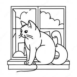 Majestaetisk Sort Kat Der Sidder Pa En Vindueskarm Farvelaegningsside 99216 37886