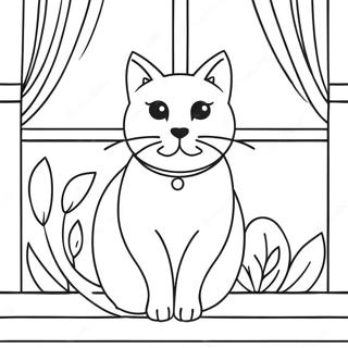 Majestaetisk Sort Kat Der Sidder Pa En Vindueskarm Farvelaegningsside 99216 37888